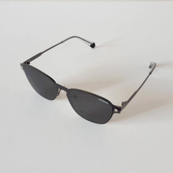 NWOT Polaroid gunmetal charcoal grey glasses with magnetic clip on lenses main image 8